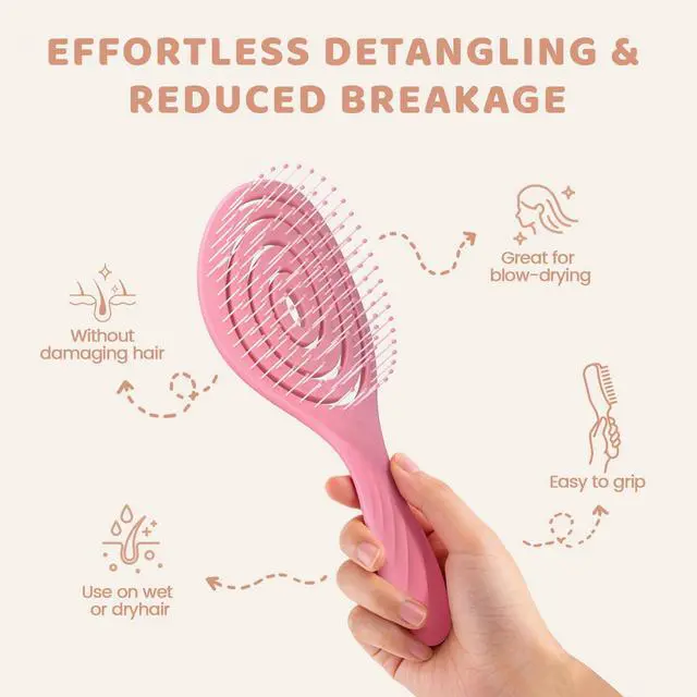 Alt view image 2 of 7 - Detangle Hair Brush, Detangling Wet Spiral Hairbrush for Women, Men, kids, Vented Detangler for Blow Drying, Glide Through Tangles For All Hair Types (Pink)