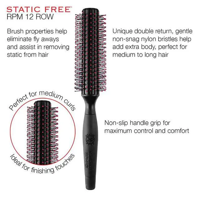 Alt view image 3 of 7 - Static Free RPM 12 Row Round Hair Brush - Curling, Blow Drying, Detangling and Styling Wet or Dry, Suitable for All Hair Types