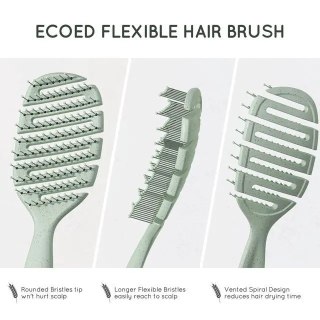Alt view image 4 of 7 - Detangler Hairbrush, Soft Bristle Detangling Brush for Straight, Wavy, Curly and Fine Hair, Dry and Wet, Quick Smoothing for Women and Men, Eco-Friendly & Sustainable Material (Green)