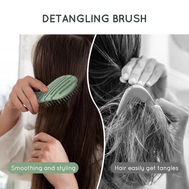 Alt view image 6 of 7 - Detangler Hairbrush, Soft Bristle Detangling Brush for Straight, Wavy, Curly and Fine Hair, Dry and Wet, Quick Smoothing for Women and Men, Eco-Friendly & Sustainable Material (Green)