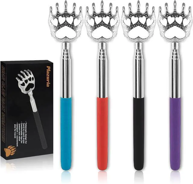 Main image of (4-Pack) Extendable Back Scratchers - Metal Claws with Telescopic Rubber Handles - Stocking Stuffers for Men, Women, Kids