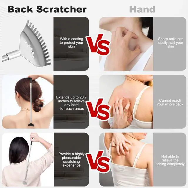 Alt view image 2 of 7 - 4 Pack Different Back Scratcher Portable Telescoping with Rubber Handles, Extendable Metal Back Massager Tool with Beautiful Box, Stocking Stuffers for Men Women Adults (Black)