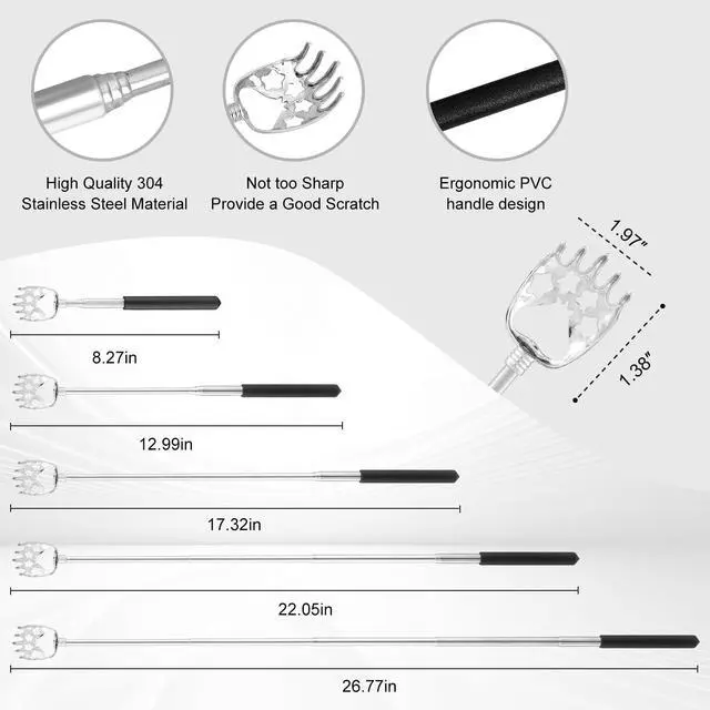 Alt view image 3 of 7 - 4 Pack Different Back Scratcher Portable Telescoping with Rubber Handles, Extendable Metal Back Massager Tool with Beautiful Box, Stocking Stuffers for Men Women Adults (Black)