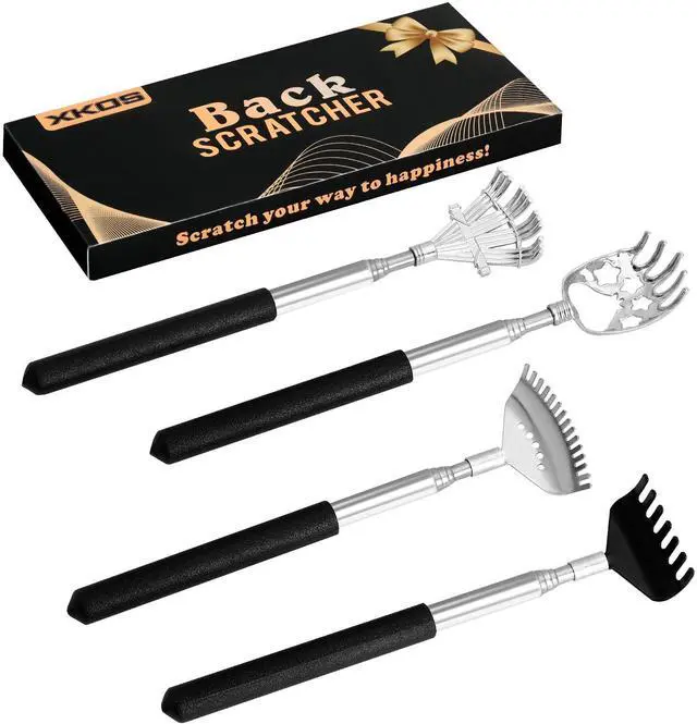 Main image of 4 Pack Different Back Scratcher Portable Telescoping with Rubber Handles, Extendable Metal Back Massager Tool with Beautiful Box, Stocking Stuffers for Men Women Adults (Black)