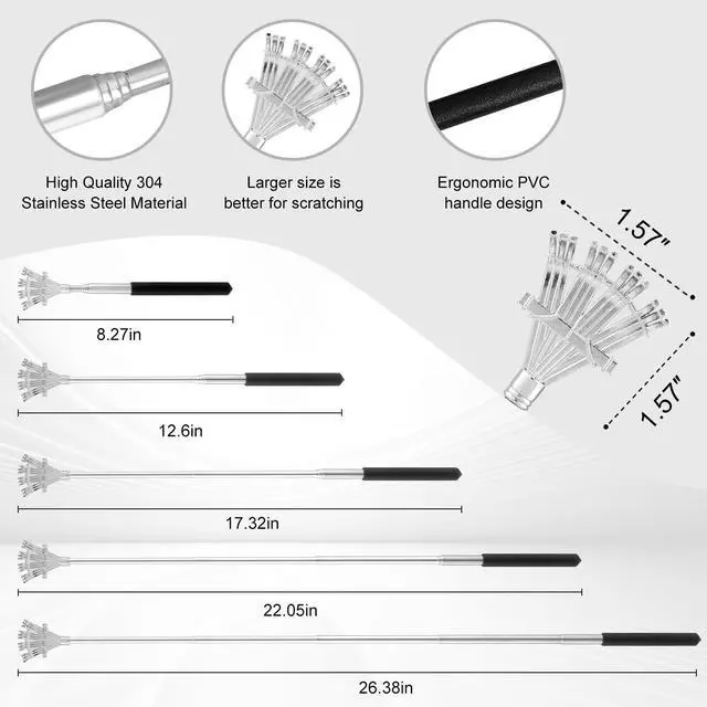 Alt view image 5 of 7 - 4 Pack Different Back Scratcher Portable Telescoping with Rubber Handles, Extendable Metal Back Massager Tool with Beautiful Box, Stocking Stuffers for Men Women Adults (Black)