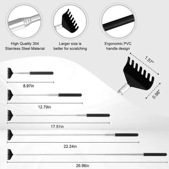 Alt view image 4 of 7 - 4 Pack Different Back Scratcher Portable Telescoping with Rubber Handles, Extendable Metal Back Massager Tool with Beautiful Box, Stocking Stuffers for Men Women Adults (Black)