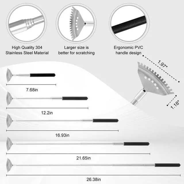 Alt view image 6 of 7 - 4 Pack Different Back Scratcher Portable Telescoping with Rubber Handles, Extendable Metal Back Massager Tool with Beautiful Box, Stocking Stuffers for Men Women Adults (Black)
