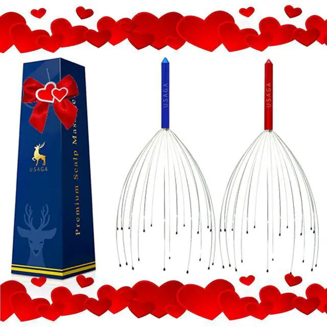 Alt view image 5 of 7 - Head Massager Scalp Massager 20 Fingers Head Scratcher, Stocking Stuffers Gift for Scalp Body Relaxing (Red & Blue)