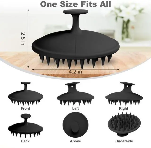 Alt view image 2 of 6 - Silicone Scalp Massager Shampoo Brush, Scalp Brush for Hair Growth & Dandruff Removal, Hair Scrubber Scalp Stimulator Exfoliator Brush with Soft Bristles for Wet Dry Scalp Care (Black)