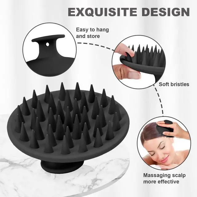 Alt view image 3 of 6 - Silicone Scalp Massager Shampoo Brush, Scalp Brush for Hair Growth & Dandruff Removal, Hair Scrubber Scalp Stimulator Exfoliator Brush with Soft Bristles for Wet Dry Scalp Care (Black)