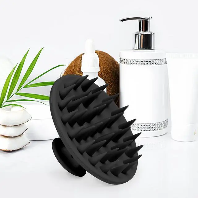 Alt view image 5 of 6 - Silicone Scalp Massager Shampoo Brush, Scalp Brush for Hair Growth & Dandruff Removal, Hair Scrubber Scalp Stimulator Exfoliator Brush with Soft Bristles for Wet Dry Scalp Care (Black)