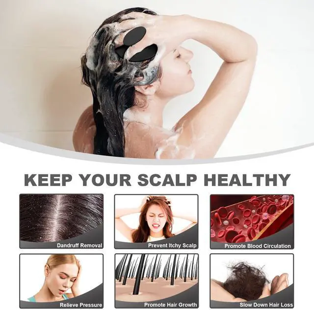 Alt view image 4 of 6 - Silicone Scalp Massager Shampoo Brush, Scalp Brush for Hair Growth & Dandruff Removal, Hair Scrubber Scalp Stimulator Exfoliator Brush with Soft Bristles for Wet Dry Scalp Care (Black)
