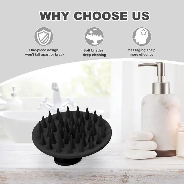 Alt view image 6 of 6 - Silicone Scalp Massager Shampoo Brush, Scalp Brush for Hair Growth & Dandruff Removal, Hair Scrubber Scalp Stimulator Exfoliator Brush with Soft Bristles for Wet Dry Scalp Care (Black)