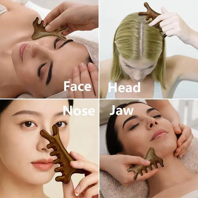 Alt view image 2 of 7 - 3PCS Multi-Functional Full Body Massager Tool Set for Head, Face, Nose, Eyes, Jaw, Neck, Arm, Shoulder, Leg, Feet, Wooden Scalp Massage Comb for Head, Gua Sha Brush for Women Men, Hair Growth Massage