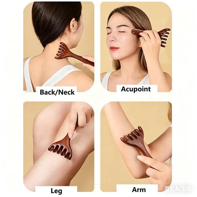 Alt view image 3 of 7 - 3PCS Multi-Functional Full Body Massager Tool Set for Head, Face, Nose, Eyes, Jaw, Neck, Arm, Shoulder, Leg, Feet, Wooden Scalp Massage Comb for Head, Gua Sha Brush for Women Men, Hair Growth Massage