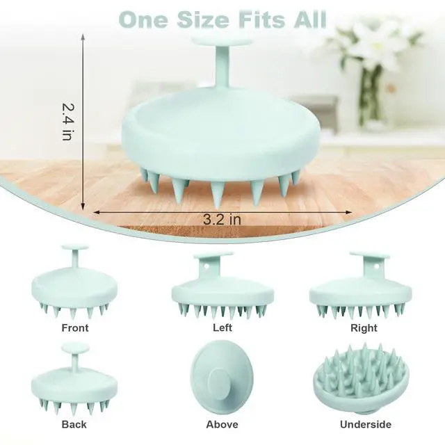 Alt view image 2 of 6 - Silicone Scalp Massager, Scalp Scrubber for Hair Growth with Soft Bristles, Scalp Exfoliator Brush Dandruff Removal Shampoo Brush for Wet Dry Scalp Care (Mint Green)
