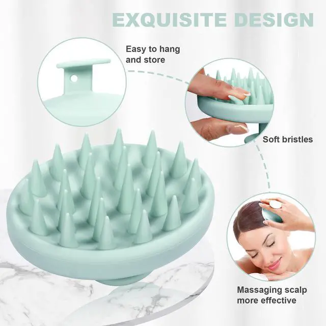 Alt view image 3 of 6 - Silicone Scalp Massager, Scalp Scrubber for Hair Growth with Soft Bristles, Scalp Exfoliator Brush Dandruff Removal Shampoo Brush for Wet Dry Scalp Care (Mint Green)