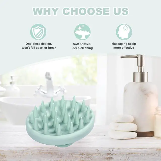 Alt view image 6 of 6 - Silicone Scalp Massager, Scalp Scrubber for Hair Growth with Soft Bristles, Scalp Exfoliator Brush Dandruff Removal Shampoo Brush for Wet Dry Scalp Care (Mint Green)
