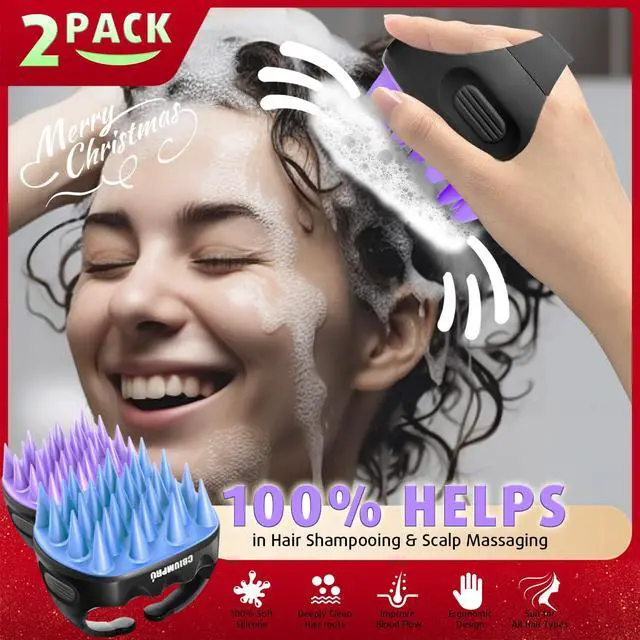 Alt view image 3 of 7 - 2-Pack Scalp Massager Shampoo Brush, Ultra Soft Silicone Scalp Scrubber Exfoliator Brush for Hair Growth & Dandruff Removal - 100% Fit All Hair Types