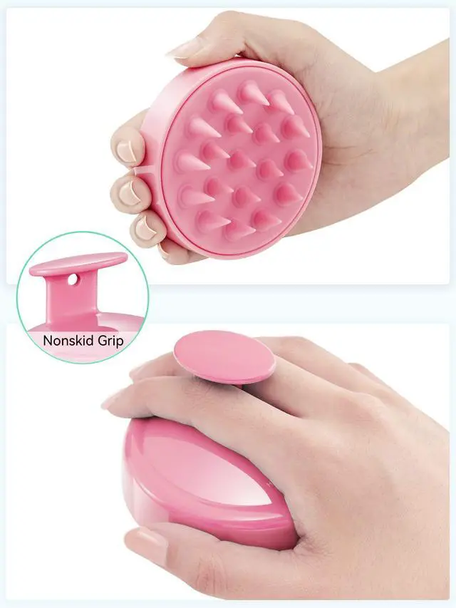 Alt view image 2 of 7 - Scalp Massager Hair Growth, Soft Silicone Scalp Scrubber Shampoo Brush for Exfoliation, Dandruff Removal Head Massage Stress Relax, Wet & Dry Use for Thick Thin Curly Hair Care, Cherry Pink