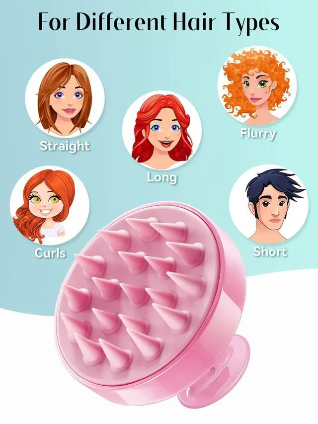 Alt view image 6 of 7 - Scalp Massager Hair Growth, Soft Silicone Scalp Scrubber Shampoo Brush for Exfoliation, Dandruff Removal Head Massage Stress Relax, Wet & Dry Use for Thick Thin Curly Hair Care, Cherry Pink
