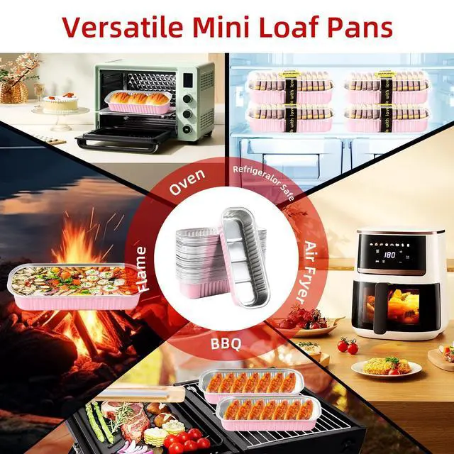 Alt view image 2 of 6 - Mini Loaf Pans with Lids and Spoons Sealing Sticker,6.8oz Cake Pans for Baking Disposable Aluminum Foil Pink/Red cake pan (30, Pink)