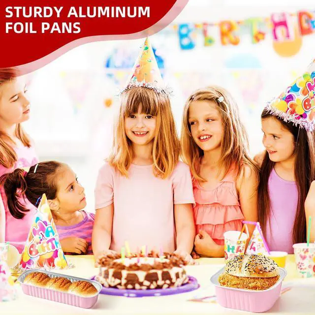 Alt view image 4 of 6 - Mini Loaf Pans with Lids and Spoons Sealing Sticker,6.8oz Cake Pans for Baking Disposable Aluminum Foil Pink/Red cake pan (30, Pink)