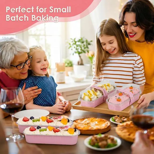 Alt view image 3 of 7 - 25 Pack Mini Cake Pans with Lids and Spoons, 6.8 oz Pink Disposable Aluminum Foil Mini Loaf Pans with Stickers, Individual Small Dessert Cake Tins Containers for Small Batch Baking, Parties Treat