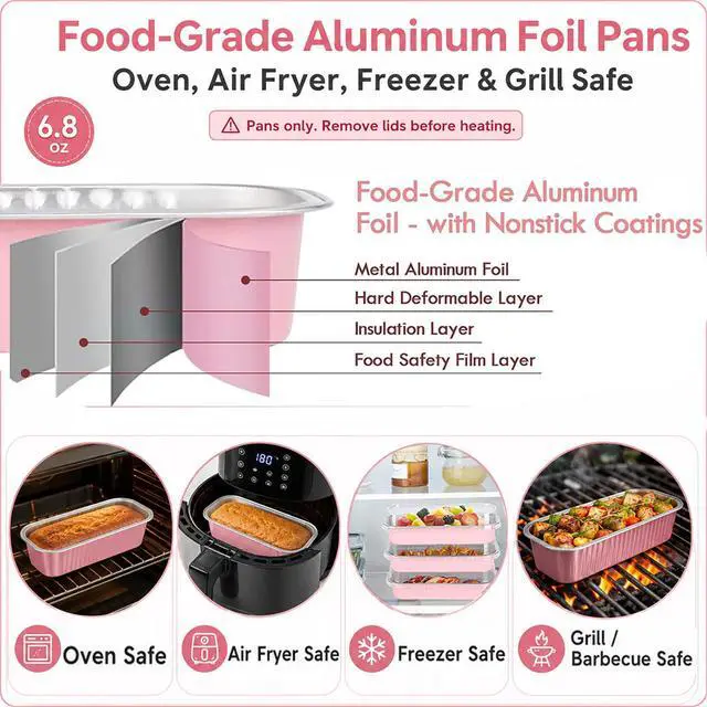 Alt view image 4 of 7 - 25 Pack Mini Cake Pans with Lids and Spoons, 6.8 oz Pink Disposable Aluminum Foil Mini Loaf Pans with Stickers, Individual Small Dessert Cake Tins Containers for Small Batch Baking, Parties Treat