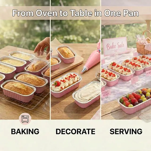Alt view image 6 of 7 - 25 Pack Mini Cake Pans with Lids and Spoons, 6.8 oz Pink Disposable Aluminum Foil Mini Loaf Pans with Stickers, Individual Small Dessert Cake Tins Containers for Small Batch Baking, Parties Treat
