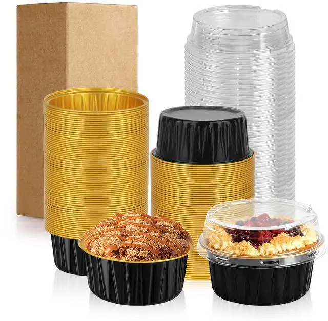 Main image of 60 Pack 5 OZ Round Mini Cake Pans with Lids, Disposable Aluminum Foil Baking Pans with Lids, Mini Cake Containers for Birthday Party, Wedding, Baby Shower, Holiday Celebration