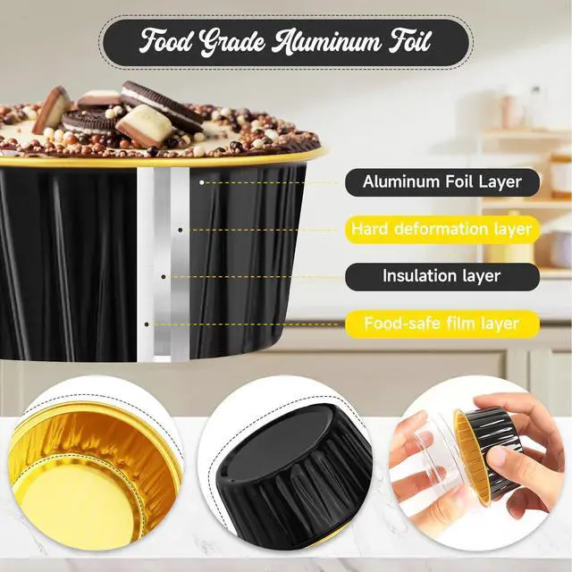 Alt view image 3 of 7 - 60 Pack 5 OZ Round Mini Cake Pans with Lids, Disposable Aluminum Foil Baking Pans with Lids, Mini Cake Containers for Birthday Party, Wedding, Baby Shower, Holiday Celebration