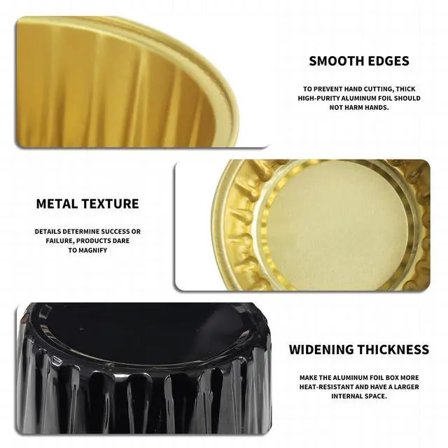 Alt view image 3 of 7 - Graduation Party 50Pcs Mini Aluminum Foil Cupcake,5oz Baking Cups with Lids,Mini Cake Pans Disposable,Loaf Pans with Lids,Disposable Ramekins,Tin Cups Containers for Cupcake,Pudding,Muffin (50, Black)