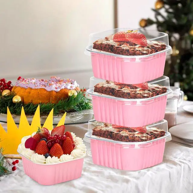 Alt view image 2 of 7 - 30Pack 5oz Pink Mini Cake Pans with Lids and Spoons Baking Cups Aluminum Foil Pans Tins, Individual Dessert Cups Containers for Sales,Party,Picnics