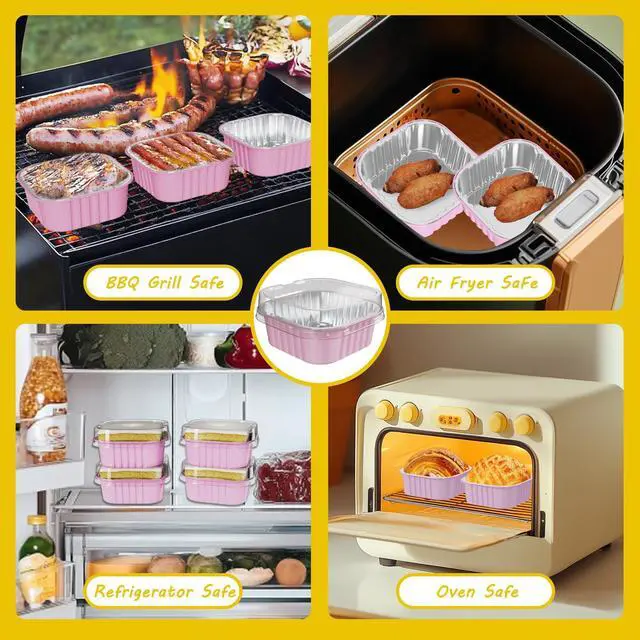Alt view image 6 of 6 - 25 Pack Square Mini Cake Pans with Lids,Mini Loaf Pans with Lids,Aluminum Foil Baking Cups,Disposable Ramekins Cupcake Cups,Dessert Cups for Wedding Birthday Party Picnics,5oz (Pink)