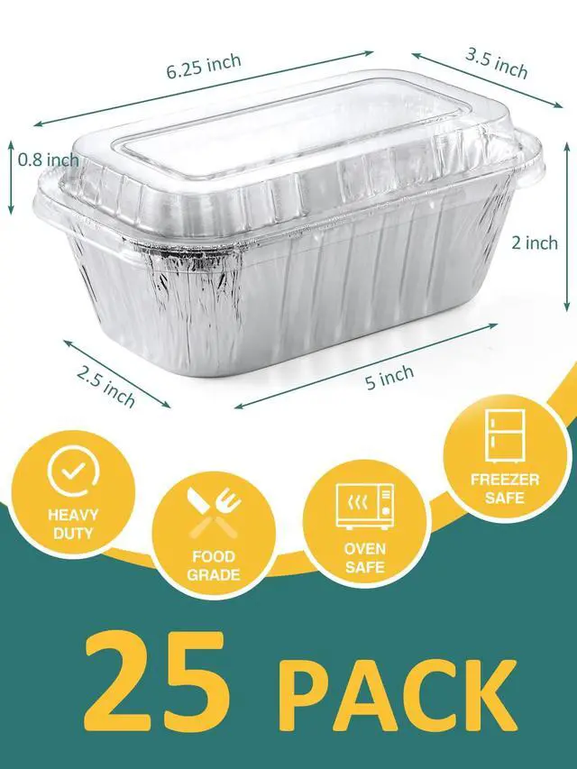 Alt view image 2 of 7 - 25 Pack 6x3.5x2 Disposable Aluminum Loaf Pans with Lids - 1 Lb Mini Loaf Pans, Small Aluminum Tin Foil Baking Pan, Food Containers for Baking, Cakes, Bread, Meat, Loaves