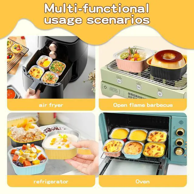 Alt view image 5 of 7 - 40 Pack Mini Cake Pans with Lids, 5oz Square Aluminum Foil Brownie Baking Cups, Muffin Tin Ramekins, Disposable Dessert Cupcake Cups for Wedding Birthday Party, Gold