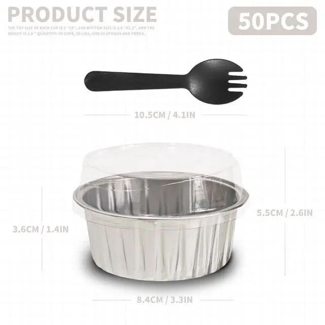Alt view image 2 of 7 - 50Pcs Mini Aluminum Foil Cupcake,5oz Baking Cups with Lids,Mini Cake Pans Disposable,Loaf Pans with Lids,Disposable Ramekins,Tin Cups Containers for Cupcake,Pudding,Muffin,Cheesecake (Silvery)