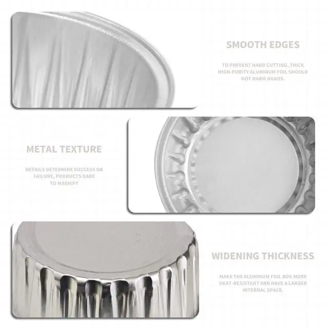 Alt view image 3 of 7 - 50Pcs Mini Aluminum Foil Cupcake,5oz Baking Cups with Lids,Mini Cake Pans Disposable,Loaf Pans with Lids,Disposable Ramekins,Tin Cups Containers for Cupcake,Pudding,Muffin,Cheesecake (Silvery)
