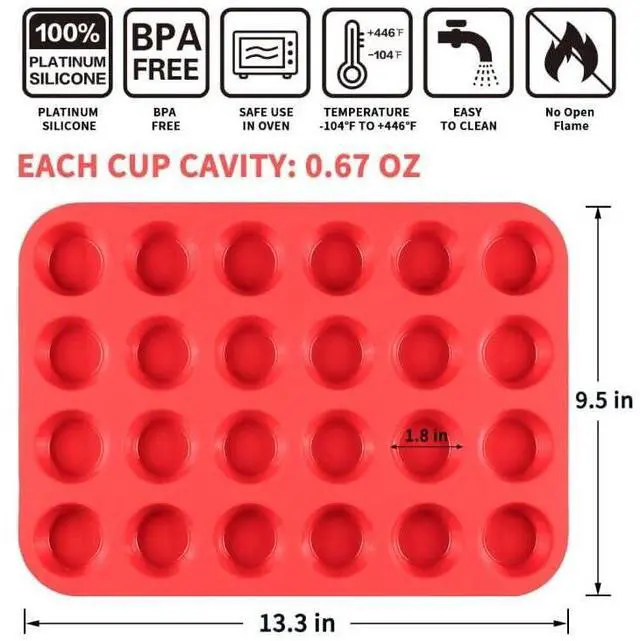 Alt view image 4 of 7 - Silicone Muffin Pan Mini 24 Cups Cupcake Pan, Nonstick Food Grade Silicone Mold Baking Pan 1 Pack