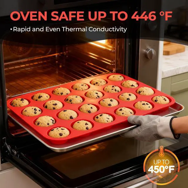 Alt view image 6 of 7 - Silicone Muffin Pan Mini 24 Cups Cupcake Pan, Nonstick Food Grade Silicone Mold Baking Pan 1 Pack