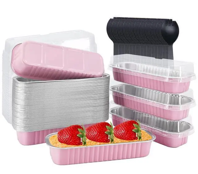 Main image of Mini Loaf Pans With Lids 50 Pack, 6.8oz Rectangle Aluminum Foil Baking Pans Tins Containers,Disposable Ramekins Baking Cups Muffin Tins Cupcake Cups For Mini Cake Bread Loaf -Pink