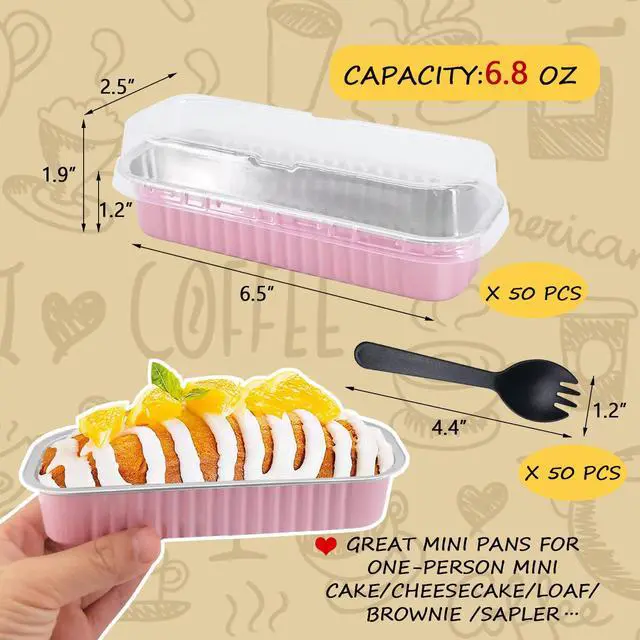 Alt view image 2 of 6 - Mini Loaf Pans With Lids 50 Pack, 6.8oz Rectangle Aluminum Foil Baking Pans Tins Containers,Disposable Ramekins Baking Cups Muffin Tins Cupcake Cups For Mini Cake Bread Loaf -Pink