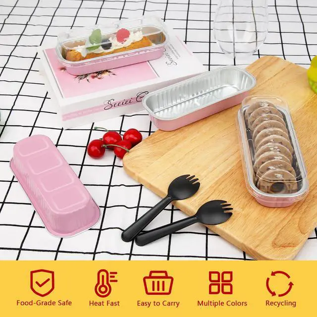 Alt view image 3 of 6 - Mini Loaf Pans With Lids 50 Pack, 6.8oz Rectangle Aluminum Foil Baking Pans Tins Containers,Disposable Ramekins Baking Cups Muffin Tins Cupcake Cups For Mini Cake Bread Loaf -Pink