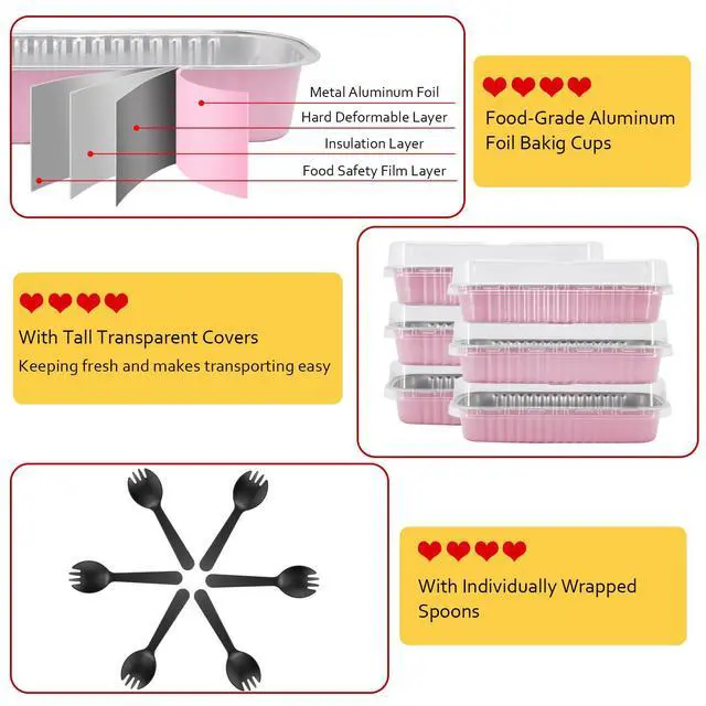 Alt view image 4 of 6 - Mini Loaf Pans With Lids 50 Pack, 6.8oz Rectangle Aluminum Foil Baking Pans Tins Containers,Disposable Ramekins Baking Cups Muffin Tins Cupcake Cups For Mini Cake Bread Loaf -Pink