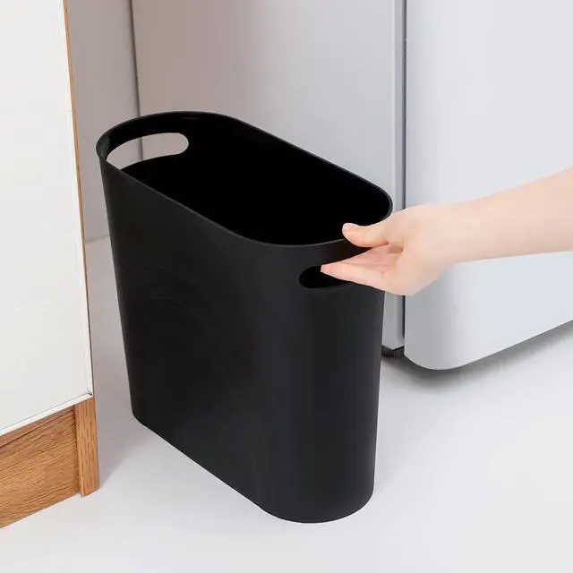 Alt view image 2 of 7 - Small Trash Can, 3.5 Gallon Slim Garbage Can Plastic Waste Basket with Handles Container Bin for Narrow Spaces Bathroom, Bedroom, Kitchen, Office at Home, Black
