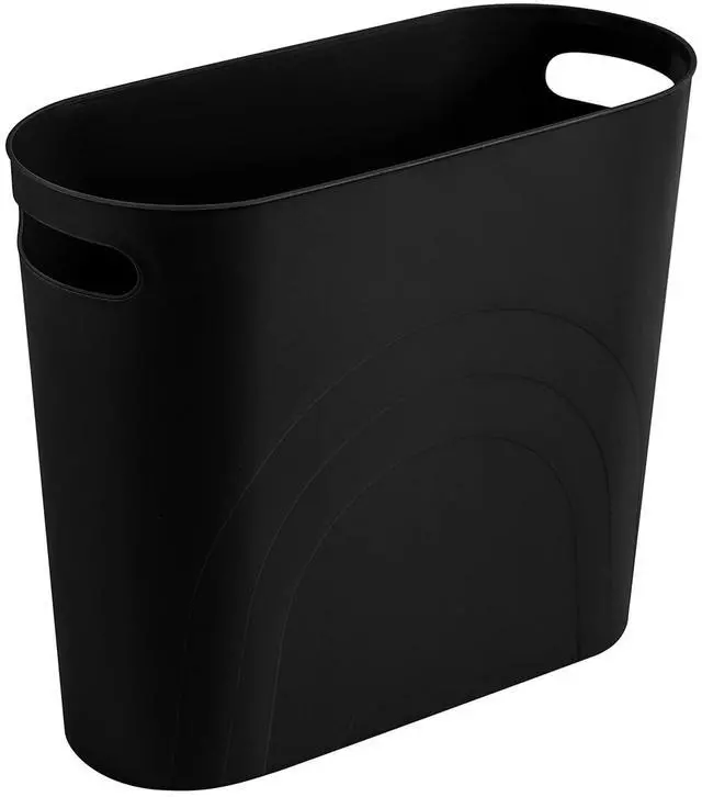 Main image of Small Trash Can, 3.5 Gallon Slim Garbage Can Plastic Waste Basket with Handles Container Bin for Narrow Spaces Bathroom, Bedroom, Kitchen, Office at Home, Black