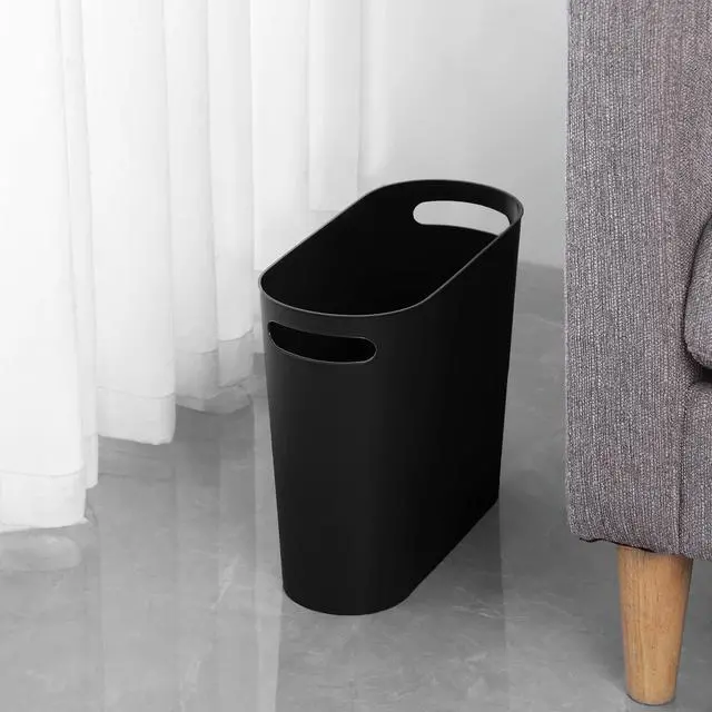 Alt view image 4 of 7 - Small Trash Can, 3.5 Gallon Slim Garbage Can Plastic Waste Basket with Handles Container Bin for Narrow Spaces Bathroom, Bedroom, Kitchen, Office at Home, Black