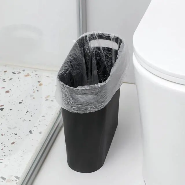 Alt view image 5 of 7 - Small Trash Can, 3.5 Gallon Slim Garbage Can Plastic Waste Basket with Handles Container Bin for Narrow Spaces Bathroom, Bedroom, Kitchen, Office at Home, Black