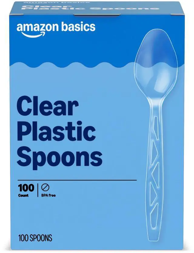 Main image of Disposable Clear Plastic Spoons, Premium Quality, 100 Count, Large Pack, Packaging May Vary